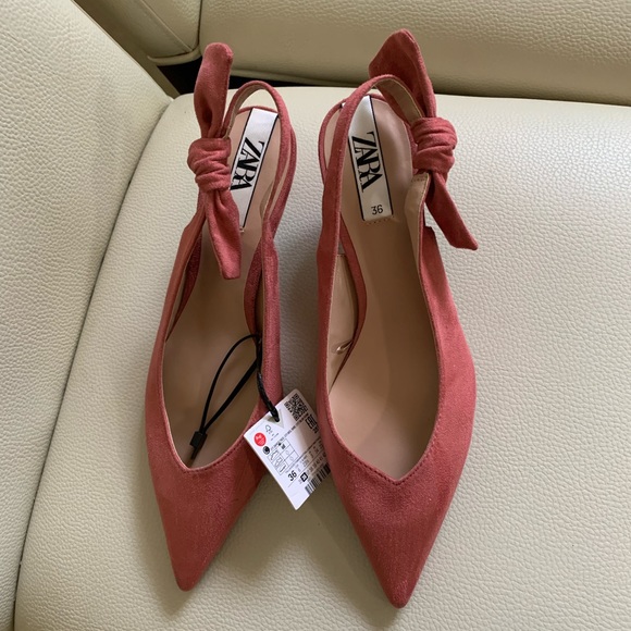 Zara Heeled Suede Slingback Shoes With Bow - Picture 12 of 16